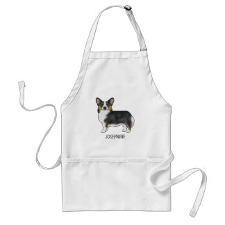 Black Tricolor Pembroke Welsh Corgi Dog And Name Adult Apron
