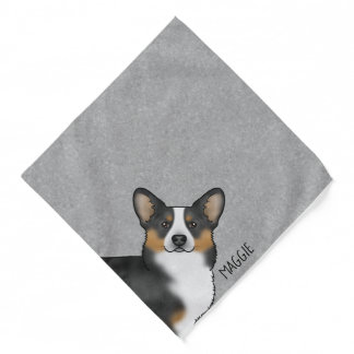 Black Tricolor Pembroke Welsh Corgi Dog And Name Bandana
