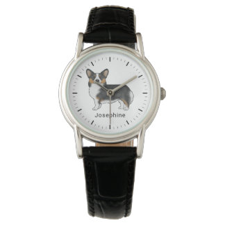 Black Tricolor Pembroke Welsh Corgi Dog And Name Watch