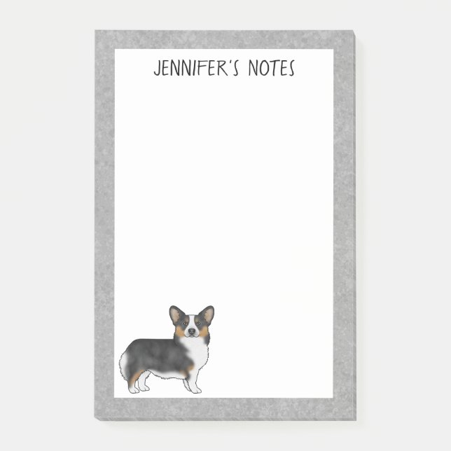 Black Tricolor Pembroke Welsh Corgi Dog And Text Post-it Notes (Front)