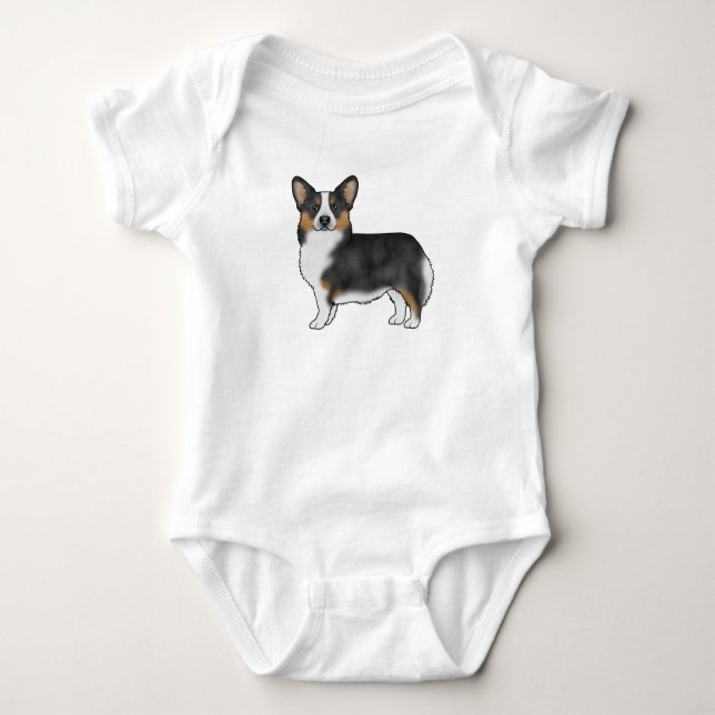 Black Tricolor Pembroke Welsh Corgi Dog Art Design Baby Bodysuit (Front)