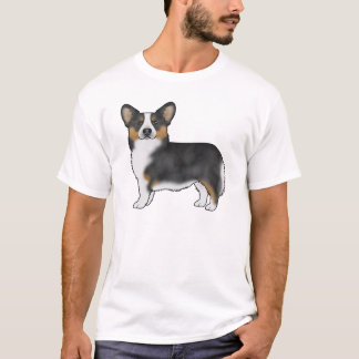 Black Tricolor Pembroke Welsh Corgi Dog Drawing T-Shirt