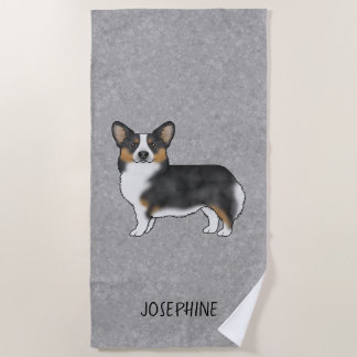 Black Tricolor Pembroke Welsh Corgi Dog Gray Beach Towel