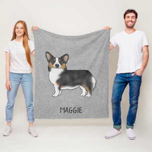 Black Tricolor Pembroke Welsh Corgi Dog Gray Fleece Blanket