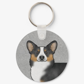Black Tricolor Pembroke Welsh Corgi Dog Head Keychain
