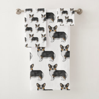 Black Tricolor Pembroke Welsh Corgi Dog Pattern Bath Towel Set