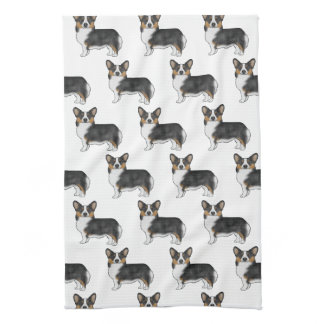 Black Tricolor Pembroke Welsh Corgi Dog Pattern Kitchen Towel