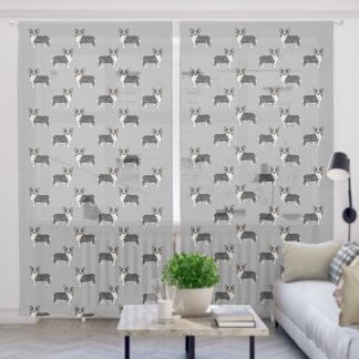 Black Tricolor Pembroke Welsh Corgi Dog Pattern Sheer Curtains