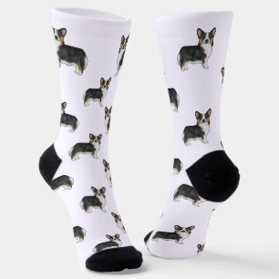 Black Tricolor Pembroke Welsh Corgi Dog Pattern Socks