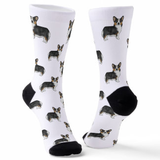 Black Tricolor Pembroke Welsh Corgi Dog Pattern Socks