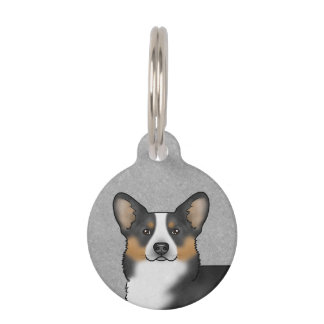 Black Tricolor Pembroke Welsh Corgi Dog Portrait Pet ID Tag