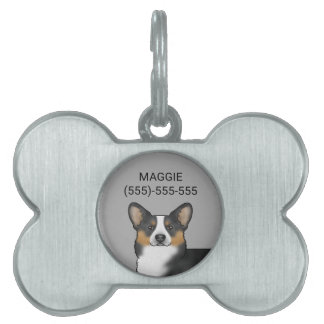 Black Tricolor Pembroke Welsh Corgi Dog Portrait Pet ID Tag