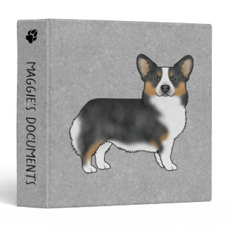 Black Tricolor Pembroke Welsh Corgi Dog With Text 3 Ring Binder