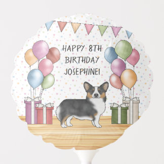 Black Tricolor Pembroke Welsh Corgi Happy Birthday Balloon