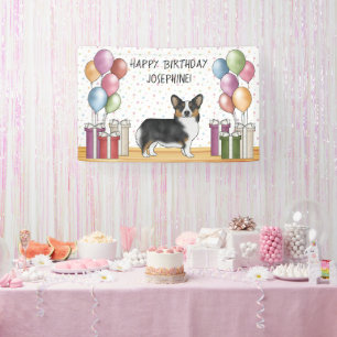 Black Tricolor Pembroke Welsh Corgi Happy Birthday Banner