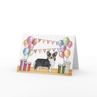 Black Tricolor Pembroke Welsh Corgi Happy Birthday Card