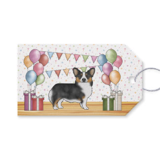 Black Tricolor Pembroke Welsh Corgi Happy Birthday Gift Tags
