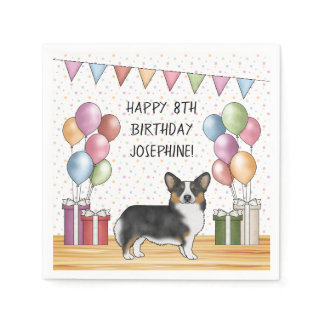 Black Tricolor Pembroke Welsh Corgi Happy Birthday Napkins