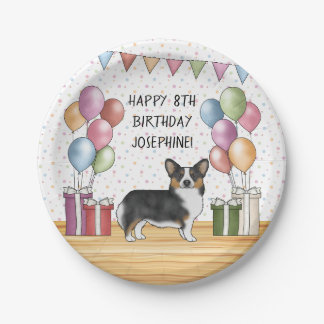 Black Tricolor Pembroke Welsh Corgi Happy Birthday Paper Plates