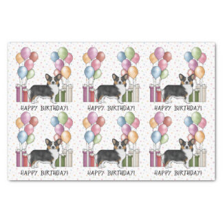 Black Tricolor Pembroke Welsh Corgi Happy Birthday Tissue Paper
