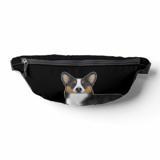 Black Tricolor Pembroke Welsh Corgi Head On Black Fanny Pack