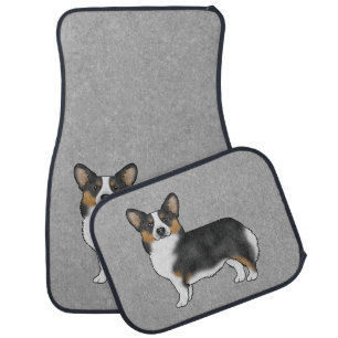 Black Tricolor Pembroke Welsh Corgi Illustration Car Floor Mat
