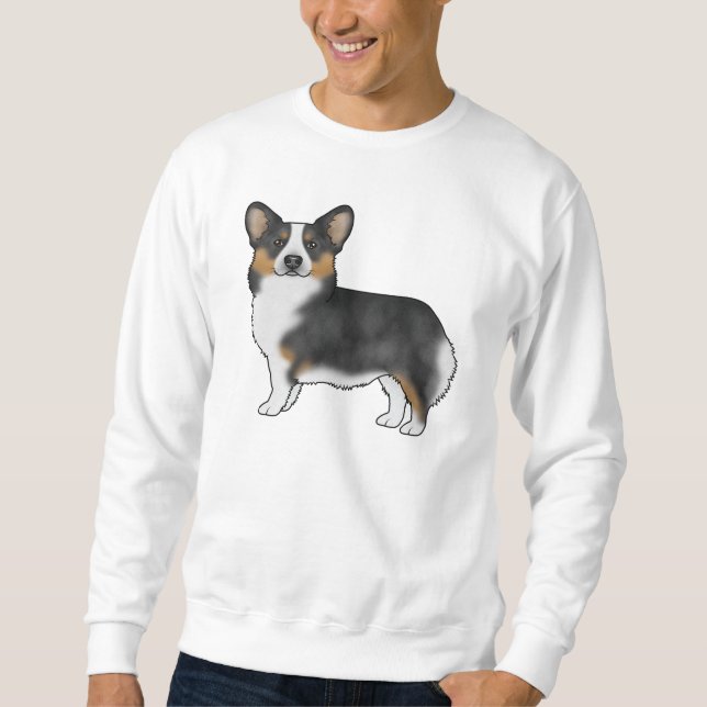 Black Tricolor Pembroke Welsh Corgi Illustration Sweatshirt (Front)