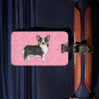 Black Tricolor Pembroke Welsh Corgi Love Pink Luggage Tag