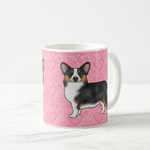 Black Tricolor Pembroke Welsh Corgi Pink Hearts Coffee Mug
