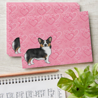 Black Tricolor Pembroke Welsh Corgi Pink Hearts Envelope