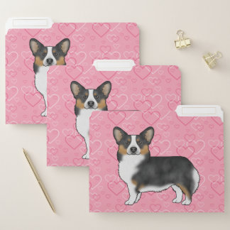 Black Tricolor Pembroke Welsh Corgi Pink Hearts File Folder