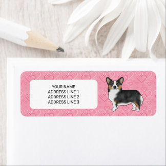 Black Tricolor Pembroke Welsh Corgi Pink Hearts Label