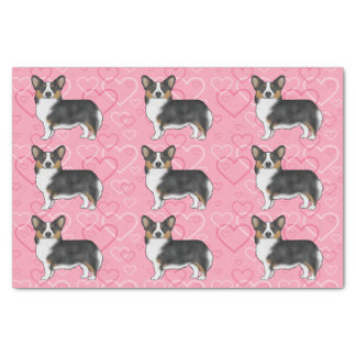 Black Tricolor Pembroke Welsh Corgi Pink Hearts Tissue Paper