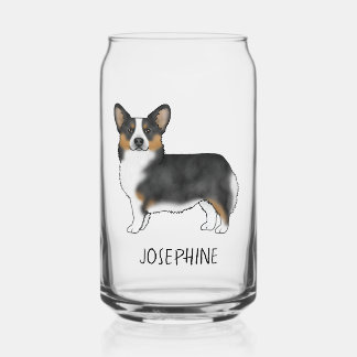 Black Tricolor Pembroke Welsh Corgi With Name Can Glass