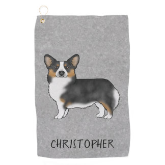 Black Tricolor Pembroke Welsh Corgi With Name Golf Towel