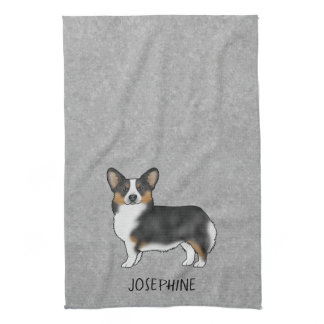Black Tricolor Pembroke Welsh Corgi With Name Kitchen Towel