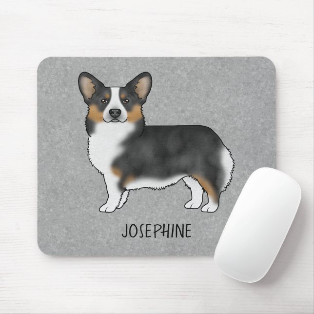 Black Tricolor Pembroke Welsh Corgi With Name Mouse Pad (With Mouse)
