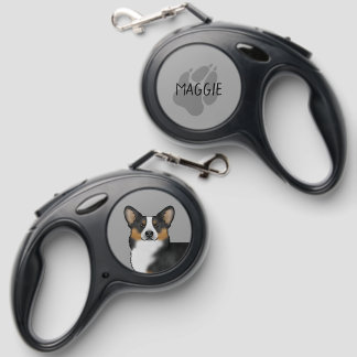 Black Tricolor Pembroke Welsh Corgi With Name Retractable Pet Leash