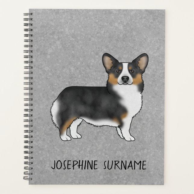 Black Tricolor Pembroke Welsh Corgi With Your Name Planner (Front)