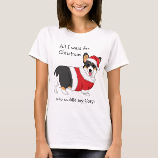 Black Tricolor Pembroke Welsh Cute Christmas Corgi T-Shirt