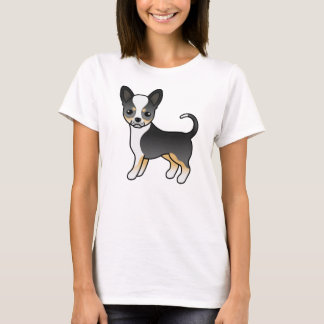 Black Tricolor Smooth Coat Chihuahua Cartoon Dog T-Shirt