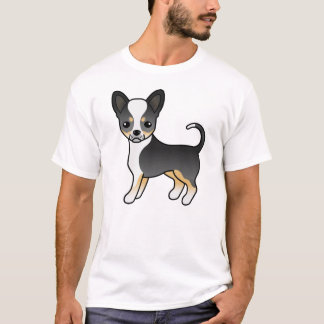 Black Tricolor Smooth Coat Chihuahua Cartoon Dog T-Shirt