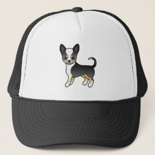 Black Tricolor Smooth Coat Chihuahua Cartoon Dog Trucker Hat