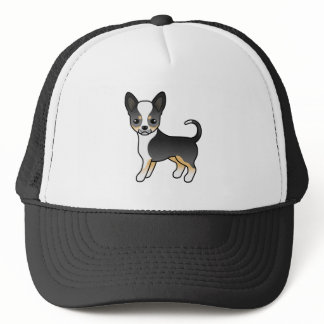 Black Tricolor Smooth Coat Chihuahua Cartoon Dog Trucker Hat