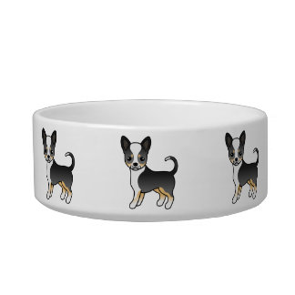 Black Tricolor Smooth Coat Chihuahua Cartoon Dogs Bowl