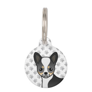Black Tricolor Smooth Coat Chihuahua Dog Head Pet ID Tag