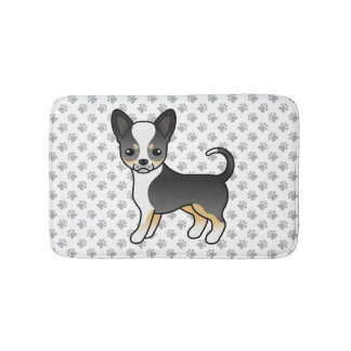 Black Tricolor Smooth Coat Chihuahua Dog &amp; Paws Bath Mat