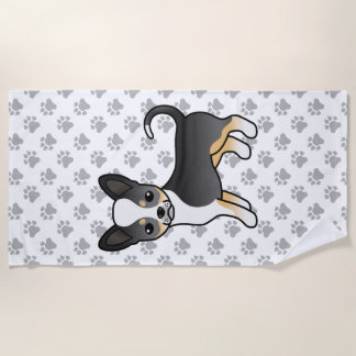 Black Tricolor Smooth Coat Chihuahua Dog &amp; Paws Beach Towel