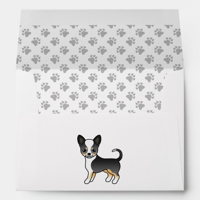 Black Tricolor Smooth Coat Chihuahua Dog & Paws Envelope (Back (Bottom))