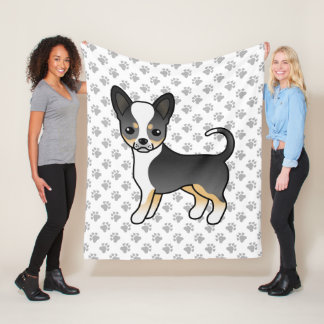 Black Tricolor Smooth Coat Chihuahua Dog &amp; Paws Fleece Blanket